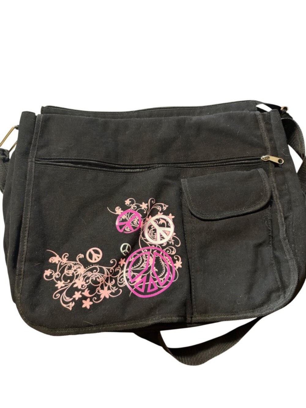 Athletech black and pink peace sign laptop bag